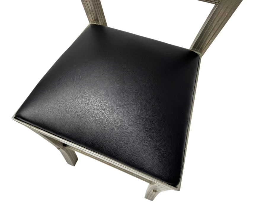 Two French Art Deco Side Chairs with Black Leather Seats, 1930s